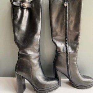 Elvio Zanon Knee high boots in black leather, heel and platform Sz 37  (7)